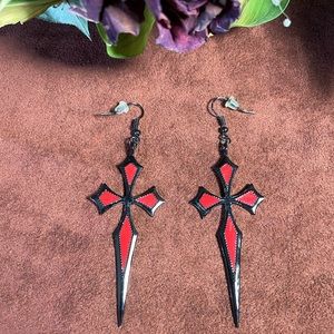 Gothic Red and Black Cross Earrings